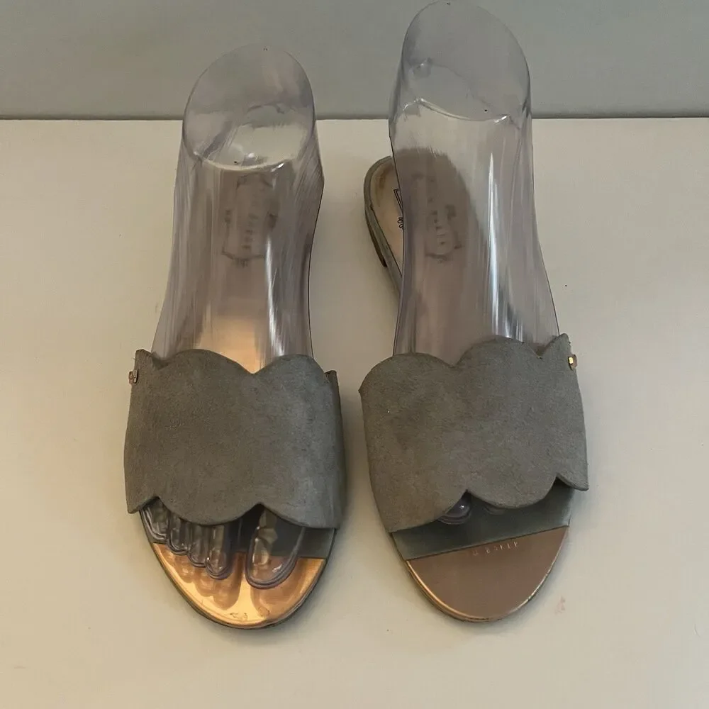 Ted Baker Women's Suede Scalloped Blue Slide Slip On Sandal SZ 37 US 6.5